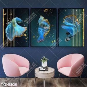 Tranh ghép 3 tấm cá xanh