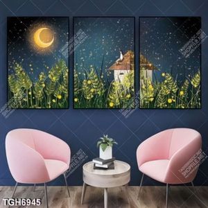 Tranh ghép 3 tấm ngôi nhà trên cỏ