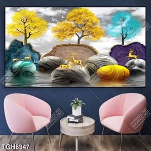 Tranh ghép hươu và cây nghệ thuật in kính