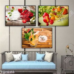 Tranh ghép 3 tấm sinh tố trái cây in kính