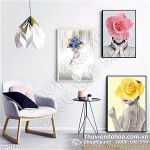Tranh ghép nghệ thuật hoa và cô gái