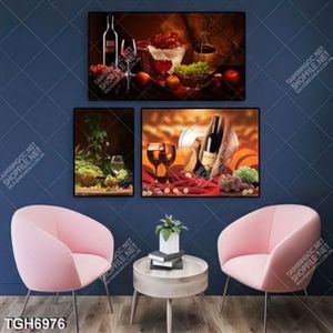 Tranh ghép 3 tấm rượu và trái cây