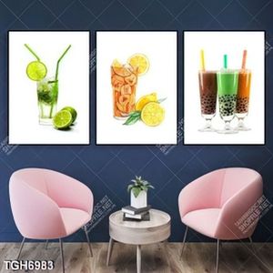 Tranh ghép 3 tấm các loại sinh tố và trà sữa