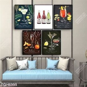 Tranh ghép 5 tấm chai rượu