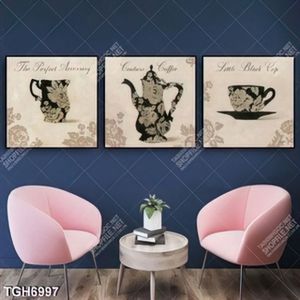 Tranh ghép 3 tấm ly trà decor quán cà phê
