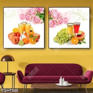 Tranh ghép 2 tấm trái cây và nước ép