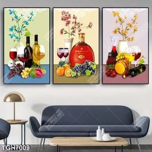 Tranh ghép 3 tấm rượu và trái cây