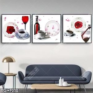 Tranh ghép 3 tấm rượu và tách cà phê