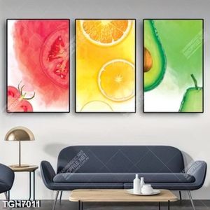 Tranh ghép 3 tấm màu nước trái cây