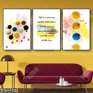 Tranh ghép 3 tấm màu nước tách cà phê