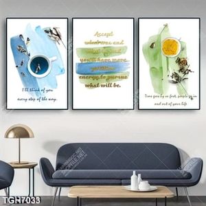 Tranh ghép 3 tấm decor quán cà phê