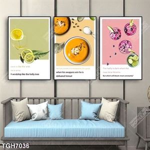 Tranh ghép 3 tấm kem decor quán