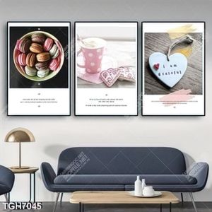 Tranh ghép 3 tấm bánh và cà phê