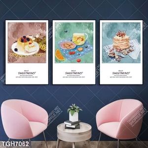 Tranh ghép 3 tấm màu nước bánh kem