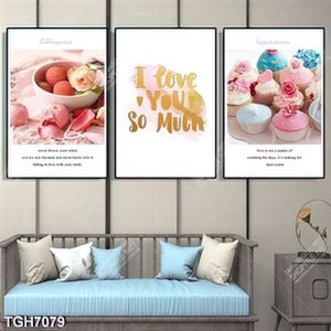 Tranh ghép 3 tấm bánh kem dâu