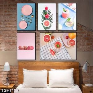 Tranh ghép 5 tấm bánh dâu và nước ép