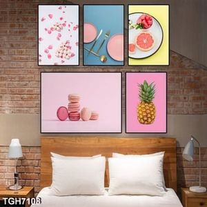 Tranh ghép 5 tấm trái dứa và bánh