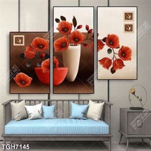 Tranh ghép 3 tấm bình hoa in kính đẹp
