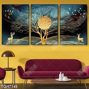 Tranh ghép 3 tấm cây và hươu gold