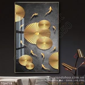 Tranh ghép nghệ thuật đàn cá bằng vàng