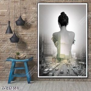 Tranh ghép thành phố và cô gái