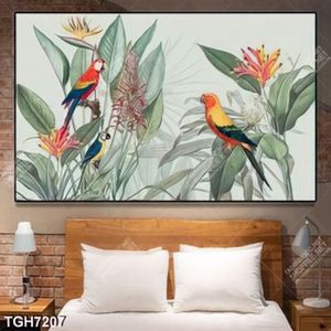 Tranh sơn dầu hoa thiên điểu và chim vẹt