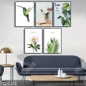 Tranh ghép 5 tấm decor in kính đẹp