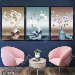 Tranh ghép 3 tấm bình hoa nghệ thuật