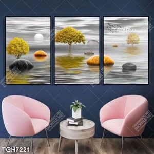 Tranh ghép 3 tấm cây vàng trên sông