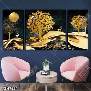 Tranh ghép 3 tấm lụa và cây gold