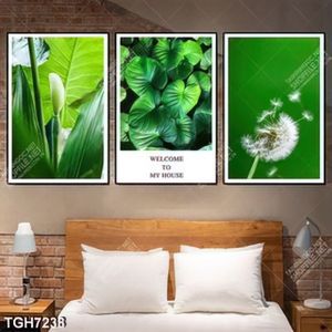 Tranh ghép 3 tấm hoa bồ công anh và lá cây