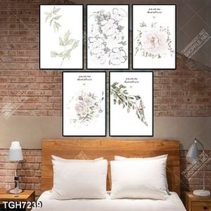 Tranh ghép 5 tấm màu nước hoa và lá