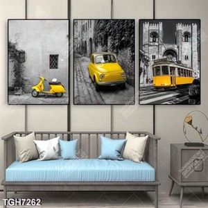 Tranh ghép 3 tấm xe cổ