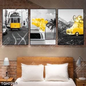 Tranh ghép 3 tấm xe cổ decor đẹp