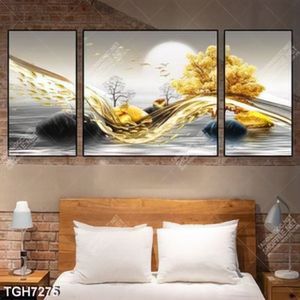 Tranh ghép 3 tấm hươu và cây vàng