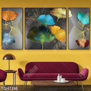 Tranh ghép 3 tấm lá trừu tượng