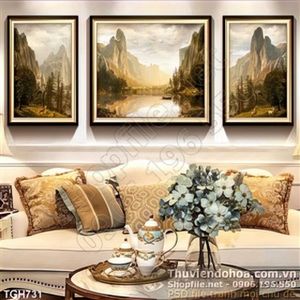 Tranh ghép đồi núi ven hồ