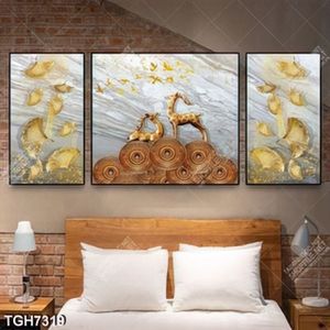 Tranh ghép 3 tấm đôi hươu và cây vàng