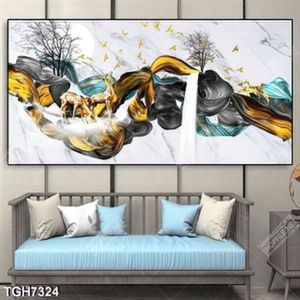 Tranh ghép nghệ thuật hươu và núi in kính đẹp