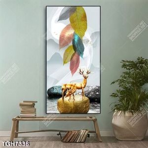 Tranh khổ dọc hươu và lá