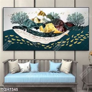 Tranh cá voi và núi in kính đẹp