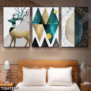 Tranh ghép 3 tấm hươu và hình nghệ thuật
