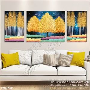 Tranh ghép rừng cây mạ vàng đẹp 3d in uv