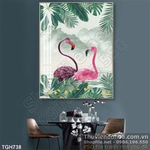 Tranh ghép đôi chim hồng hạc chơi đùa