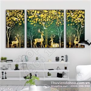 Tranh ghép đàn hưu vàng nghệ thuật 3d in gạch đẹp