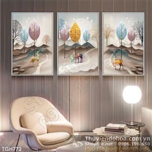 Tranh ghép nghệ thuật chiếc lá và con nai 3d