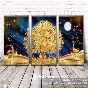 Tranh ghép cái cây đồng tiền in vải canvas đẹp