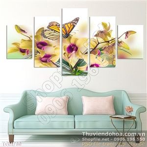 Tranh ghép hoa lan và con bươm bướm wall