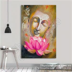 Tranh ghép bông hoa sen và khuôn mặt Đức Phật