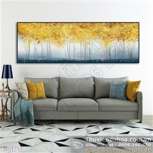 Tranh ghép khổ ngang hàng cây mạ vàng in canvas